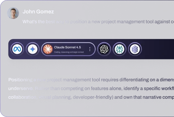 Multi-LLM feature showing side-by-side AI model comparisons in Ephor workspace