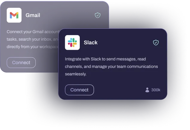 Connectors integration panel showing Gmail, Calendar, and API connections